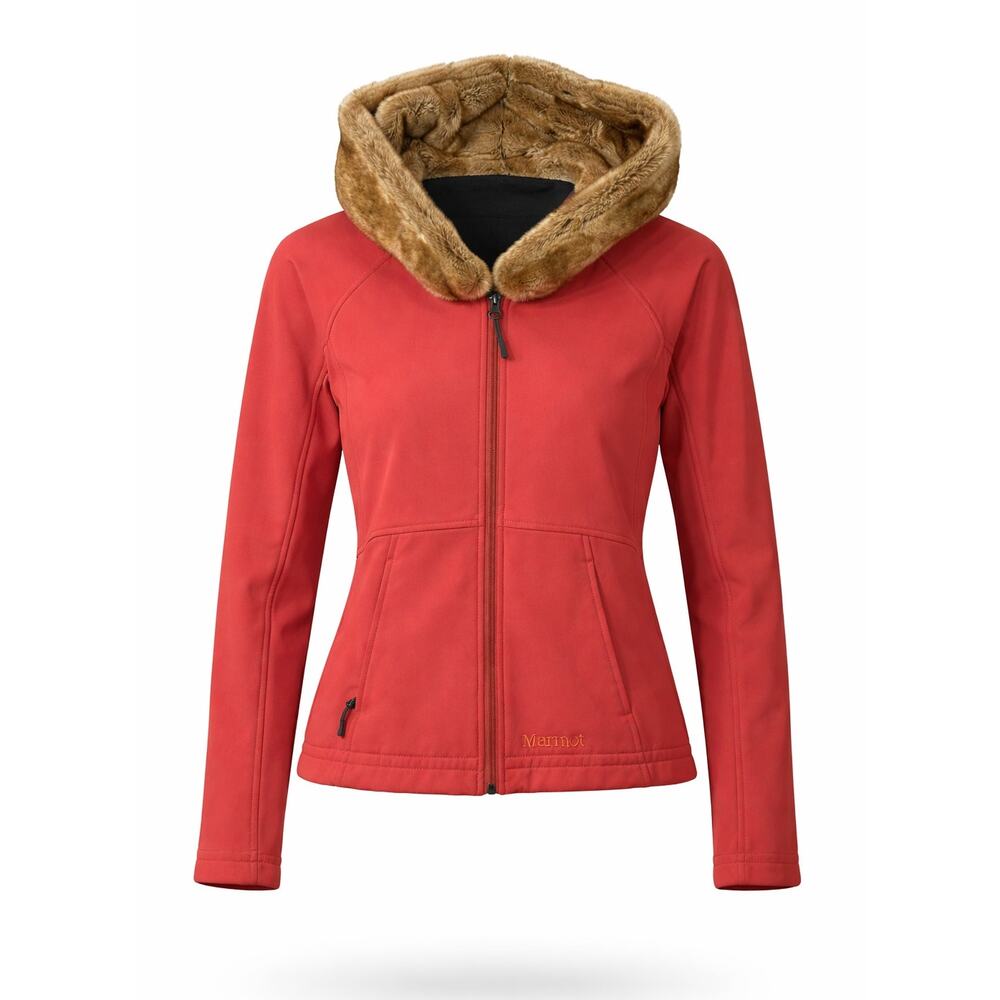 Marmot Furlong Jacket Womens Small Red Faux Fur Hood Wind Water Resistant Gorp